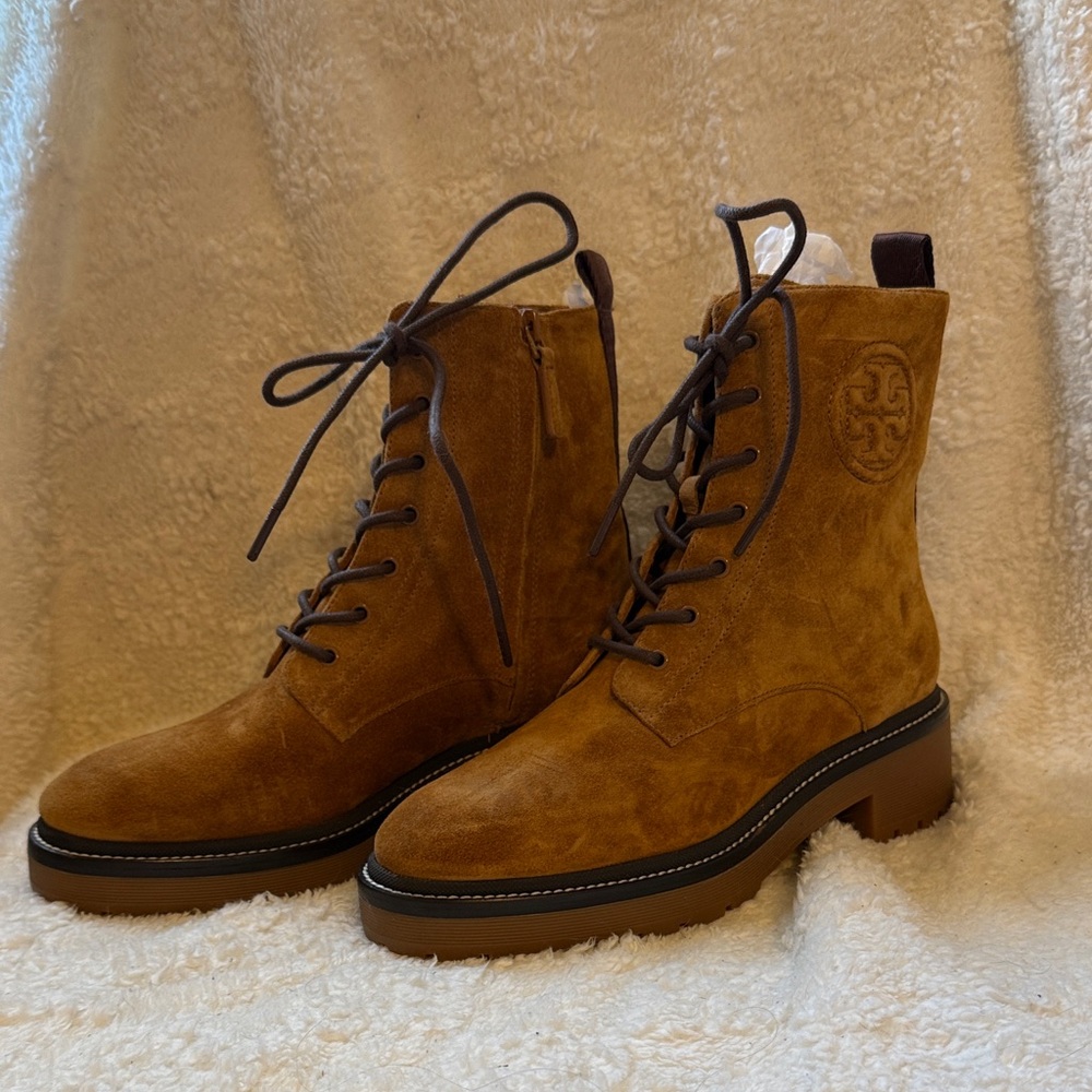Tory Burch Chestnut Suede Lace-Up Ankle Boots